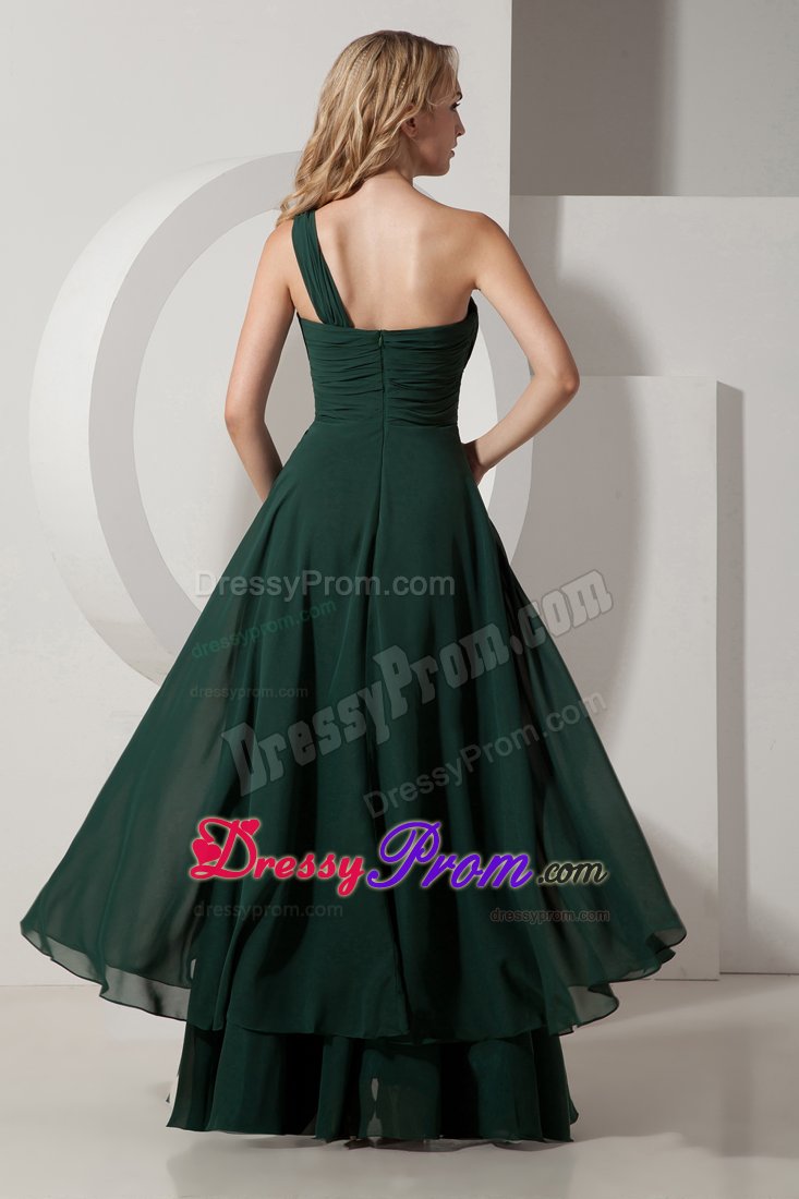 One Shoulder Chiffon Prom Formal Dress Floor-length in Dark Green