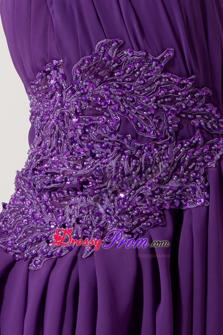 Purple Halter Top Prom Cocktail Dress Court Train with Cool Back