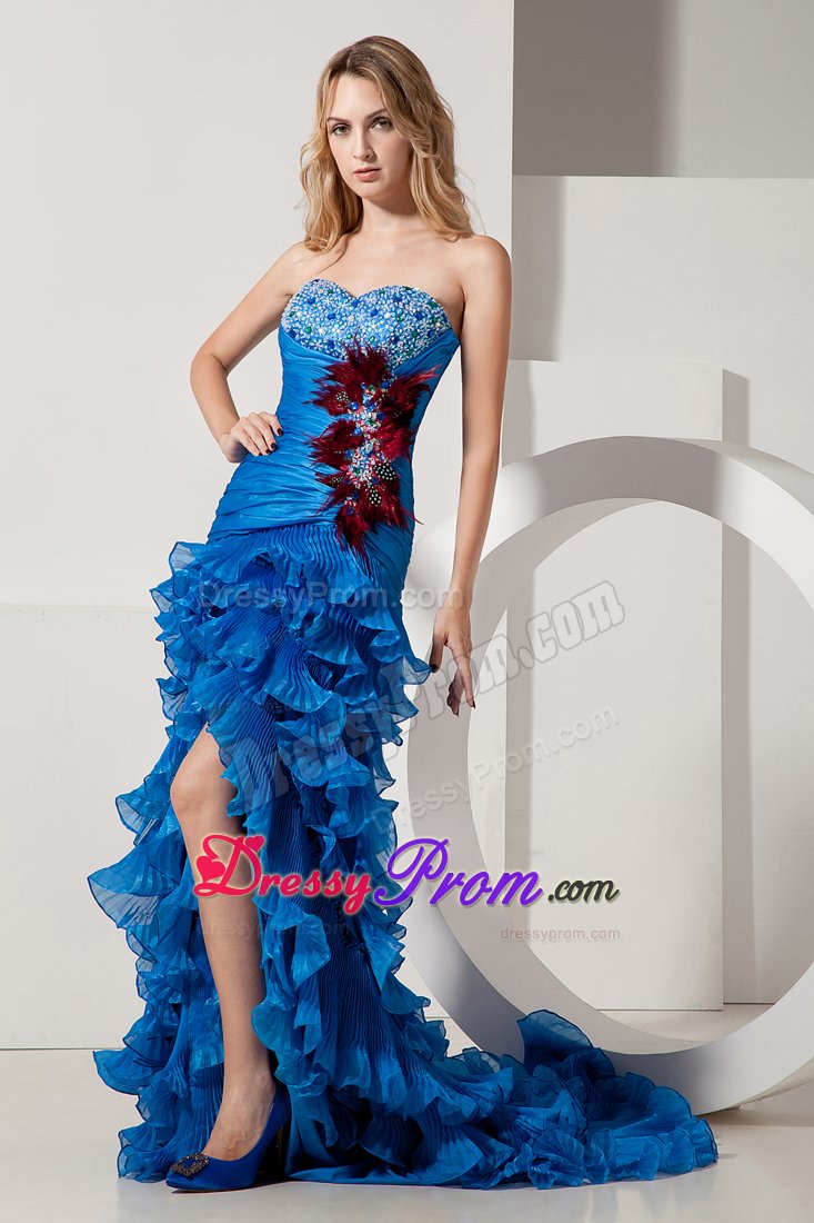Discount Sweetheart High-low Beaded Feather Dress for Prom