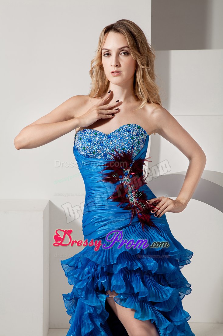 Discount Sweetheart High-low Beaded Feather Dress for Prom