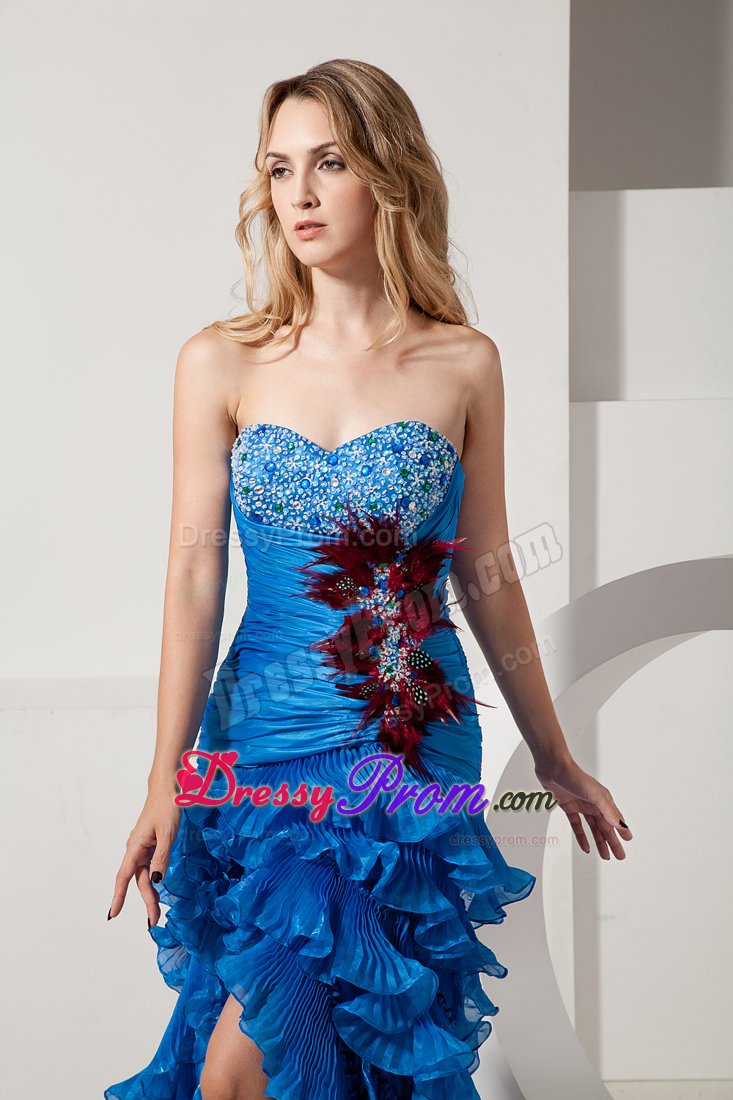 Discount Sweetheart High-low Beaded Feather Dress for Prom