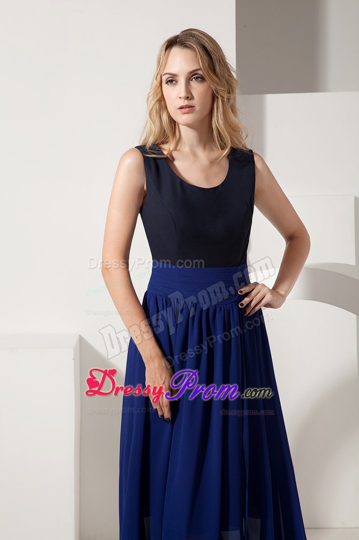 Hot Sale Scoop Neck High-low Navy Blue Prom Graduation Dress