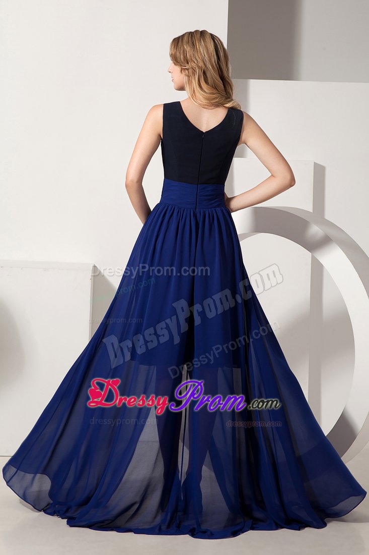 Hot Sale Scoop Neck High-low Navy Blue Prom Graduation Dress