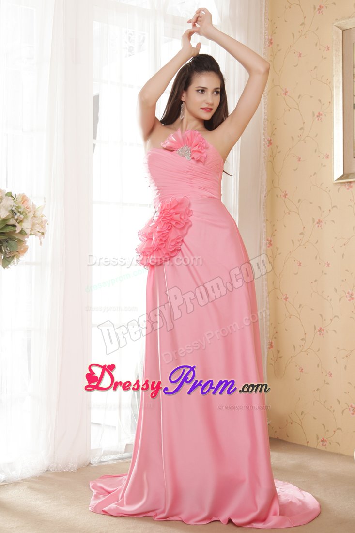 Chiffon Brush Train Watermelon Dress for Prom with Rhinestones