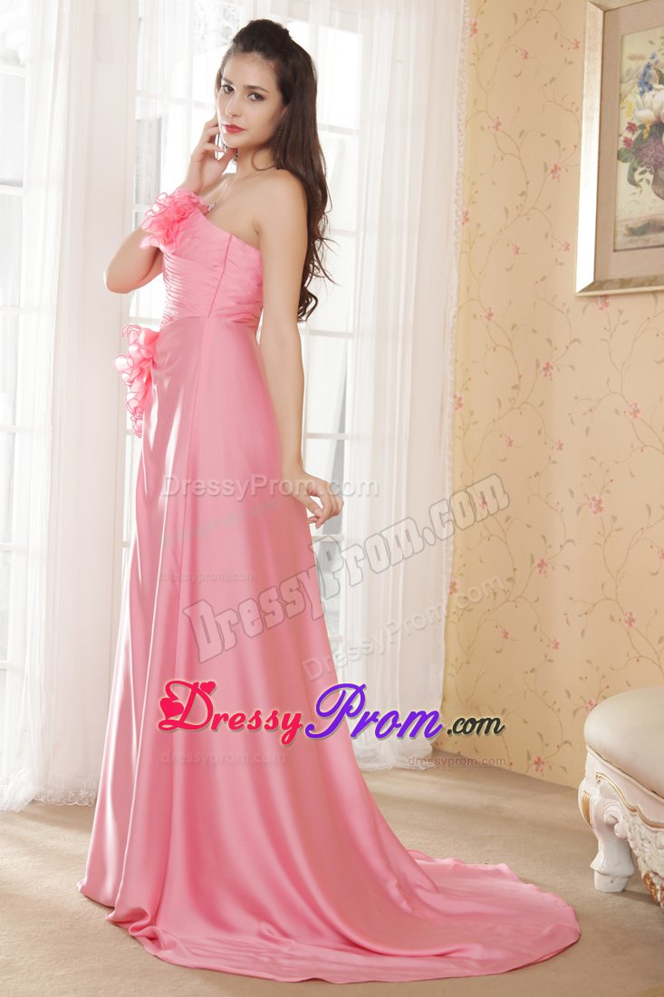 Chiffon Brush Train Watermelon Dress for Prom with Rhinestones