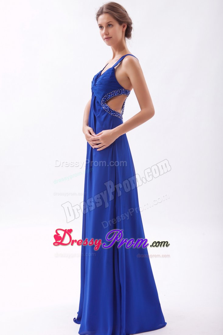 Unique Beaded Appliqued Prom Dress with Cutouts on Back