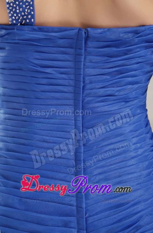 Mermaid one Shoulder Ruched Ruffled Blue Prom Dress for Ladies