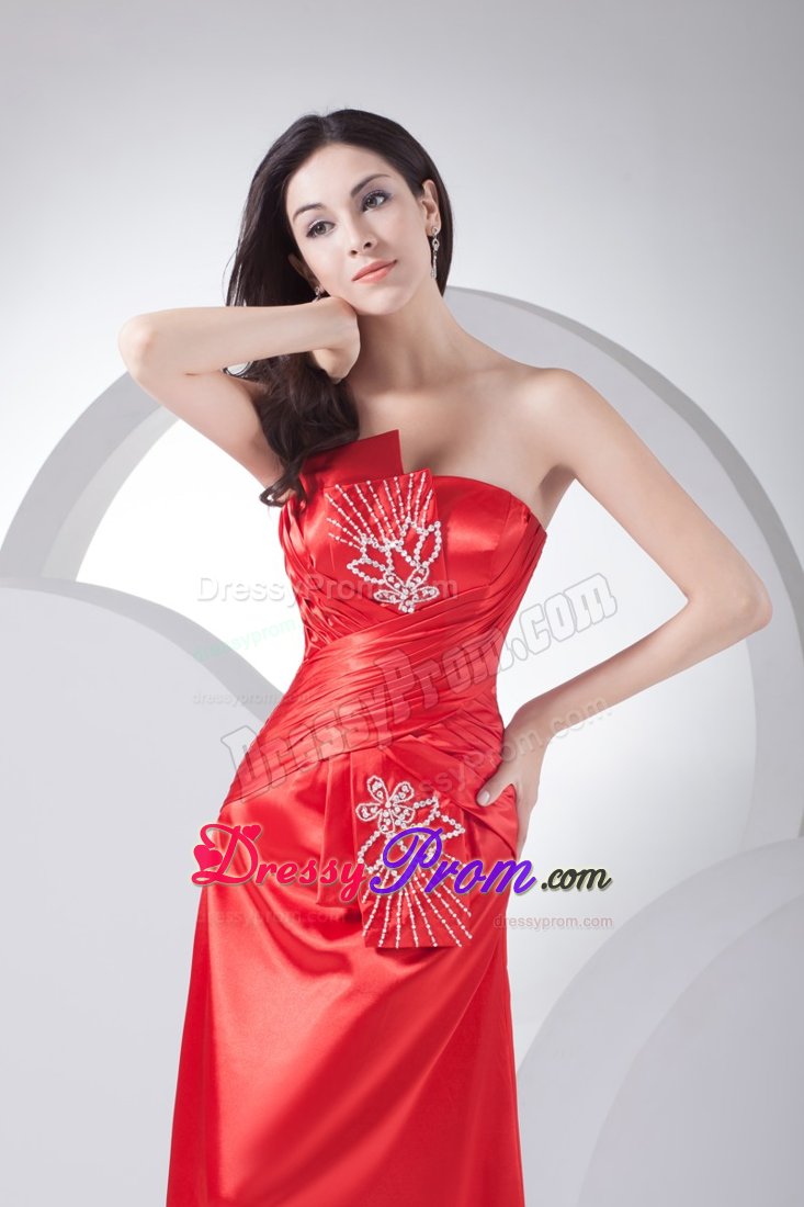 Simple Beaded Prom Cocktail Dress Strapless with Ruches for Ladies