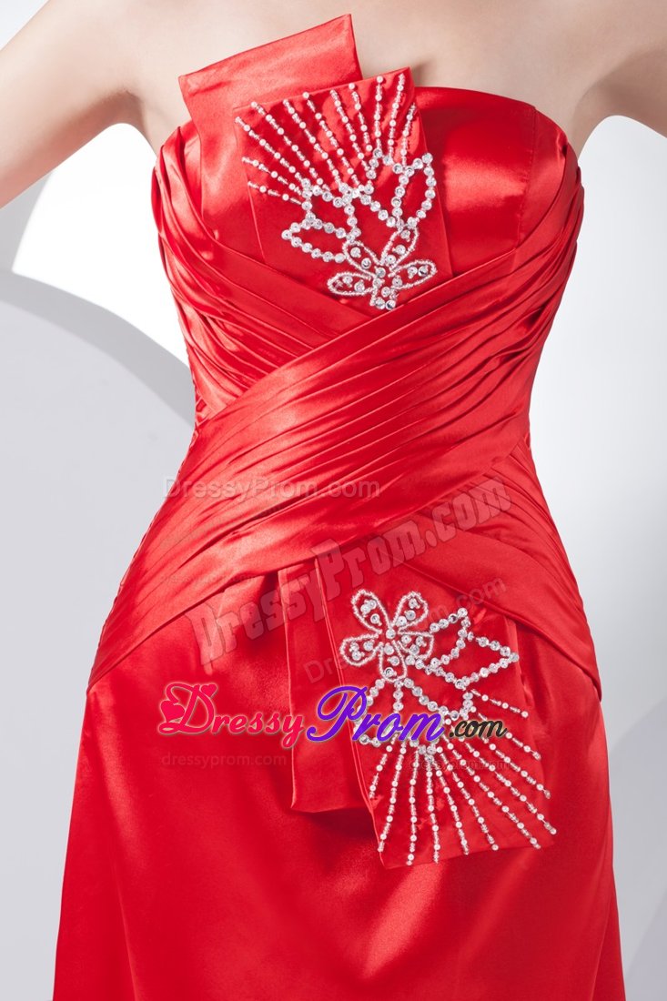 Simple Beaded Prom Cocktail Dress Strapless with Ruches for Ladies