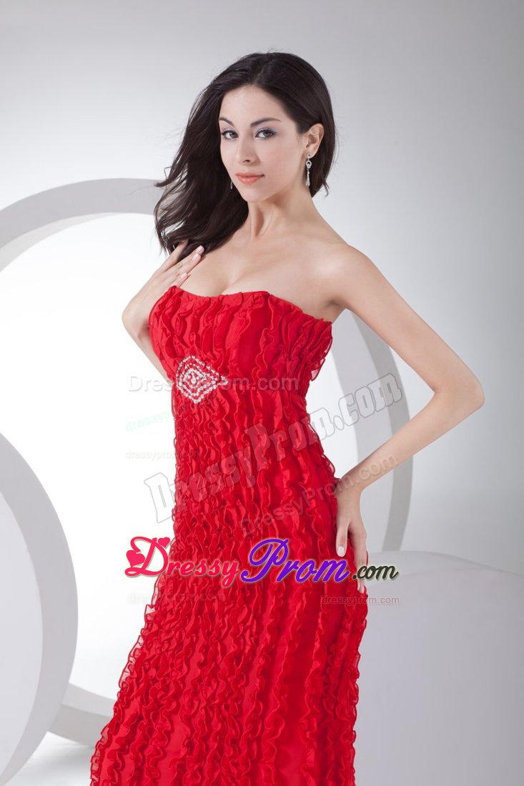 Special Ruffled Beaded Prom Gowns Strapless Beading Decorated