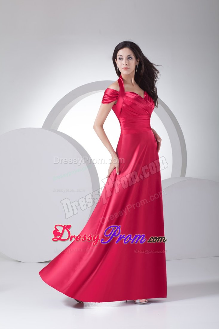 Sexy Red Floor-length Prom Gown Dress Halter Top with Cool Back