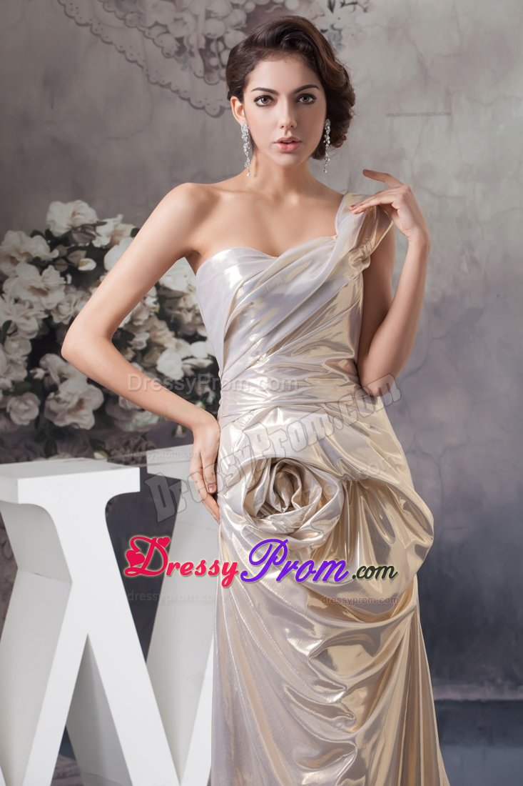New Sweep Train Single Shoulder Prom Formal Dress in Champagne
