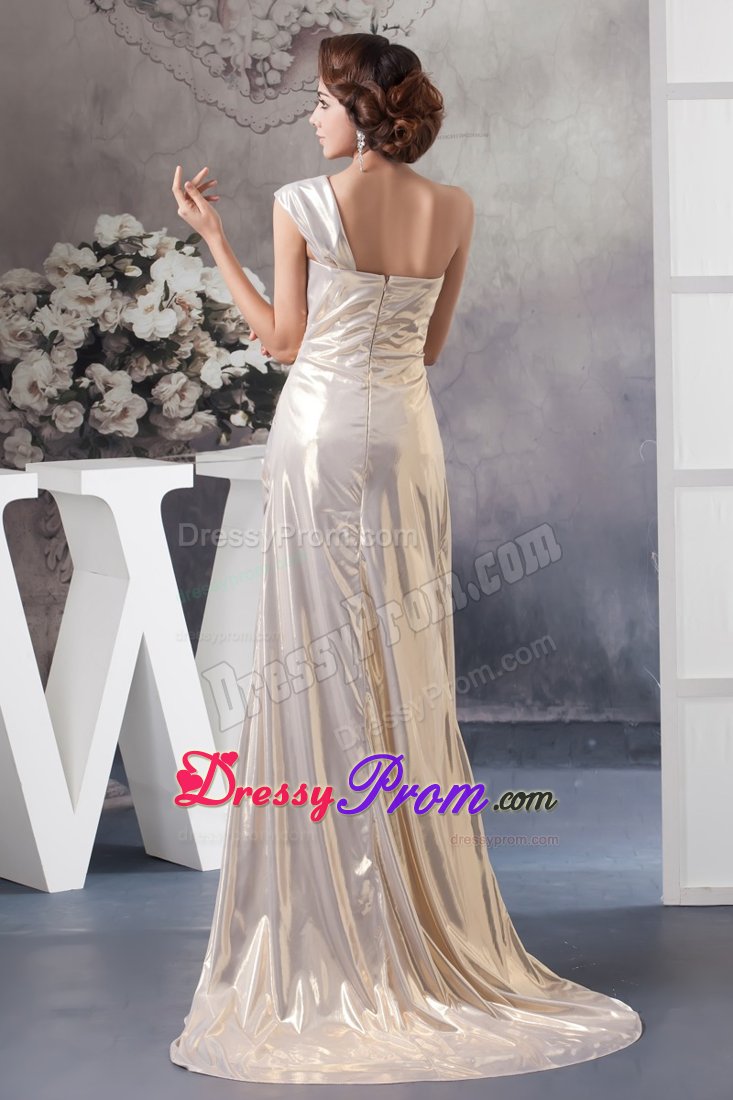 New Sweep Train Single Shoulder Prom Formal Dress in Champagne