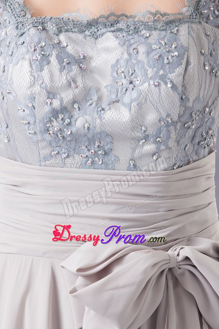 Chiffon Debs Dress Square Neck with Bowknot and Lace Decorated