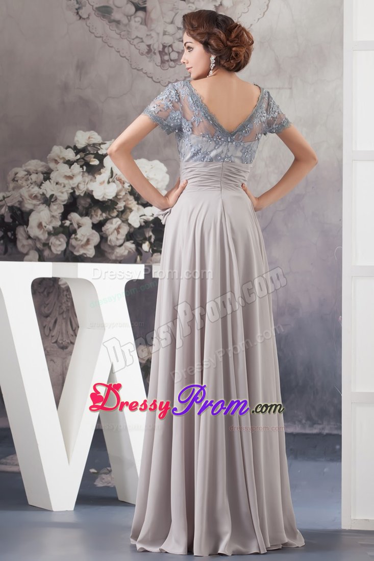 Chiffon Debs Dress Square Neck with Bowknot and Lace Decorated