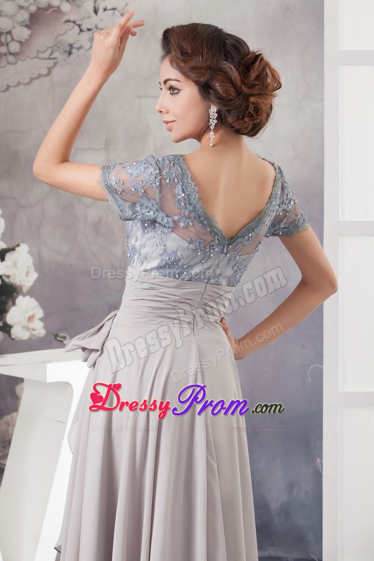 Chiffon Debs Dress Square Neck with Bowknot and Lace Decorated