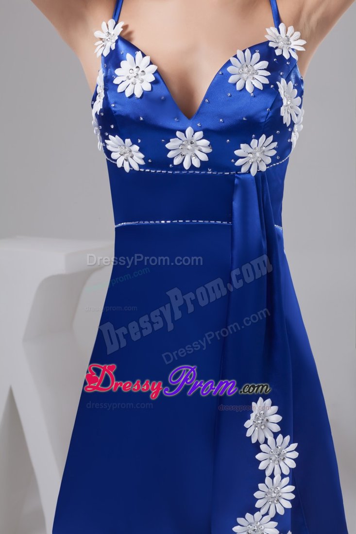 Spaghetti Straps Flowers Mini-Length Royal Blue Dress for Prom