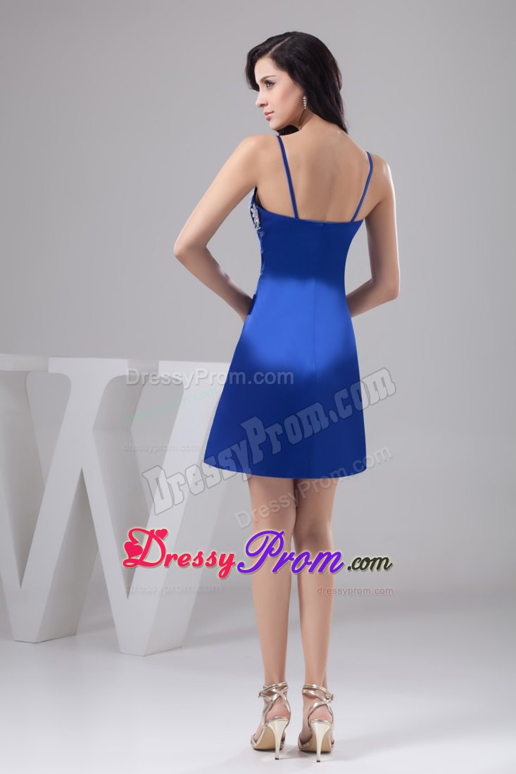 Spaghetti Straps Flowers Mini-Length Royal Blue Dress for Prom