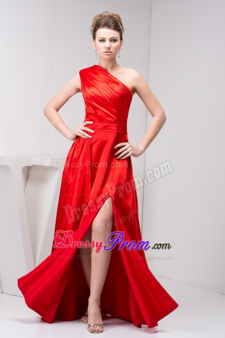 2013 New one Shoulder Slitted Ruched Red Prom Celebrity Dress