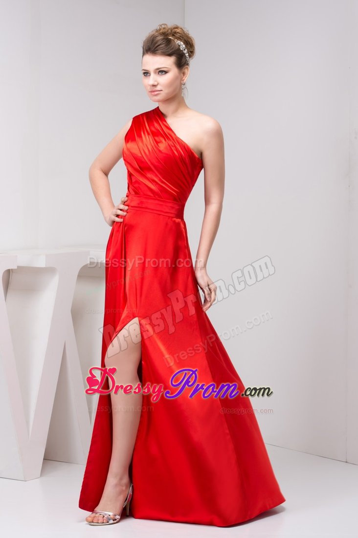 2013 New one Shoulder Slitted Ruched Red Prom Celebrity Dress