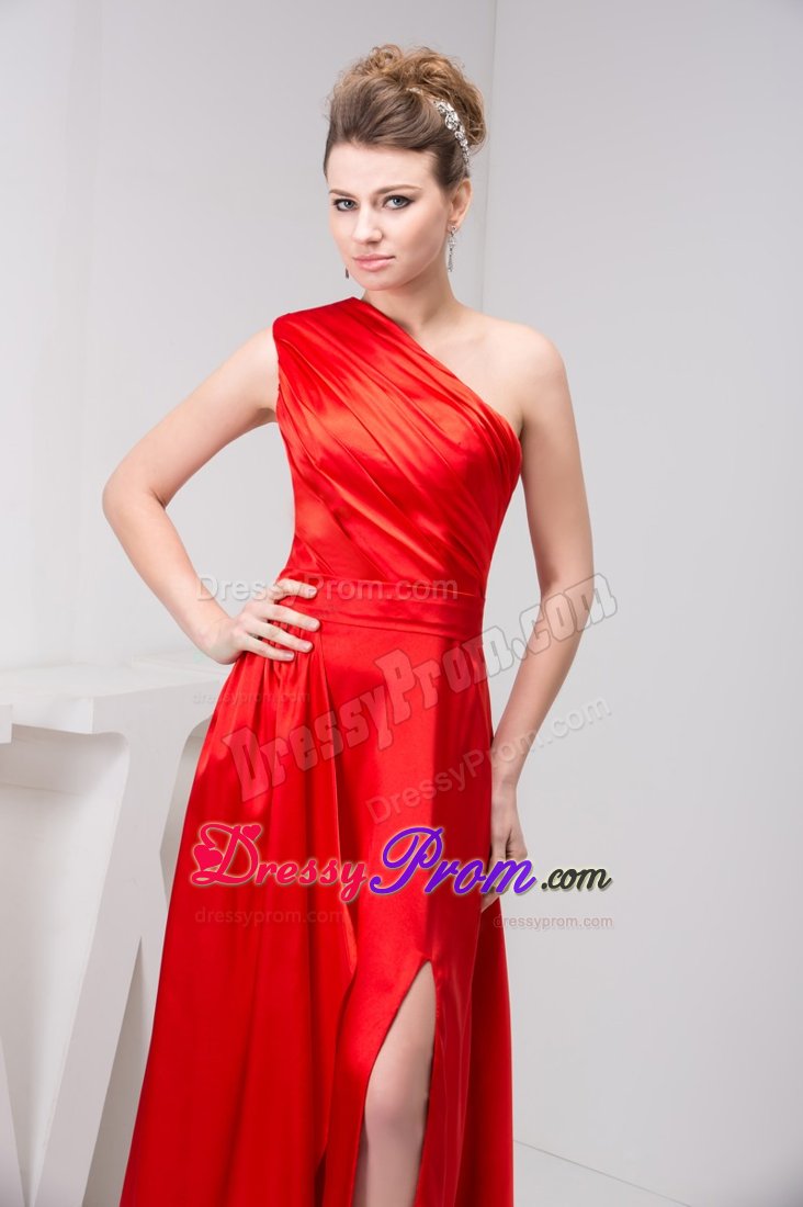 2013 New one Shoulder Slitted Ruched Red Prom Celebrity Dress