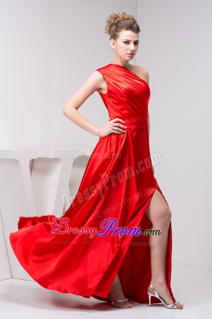 2013 New one Shoulder Slitted Ruched Red Prom Celebrity Dress