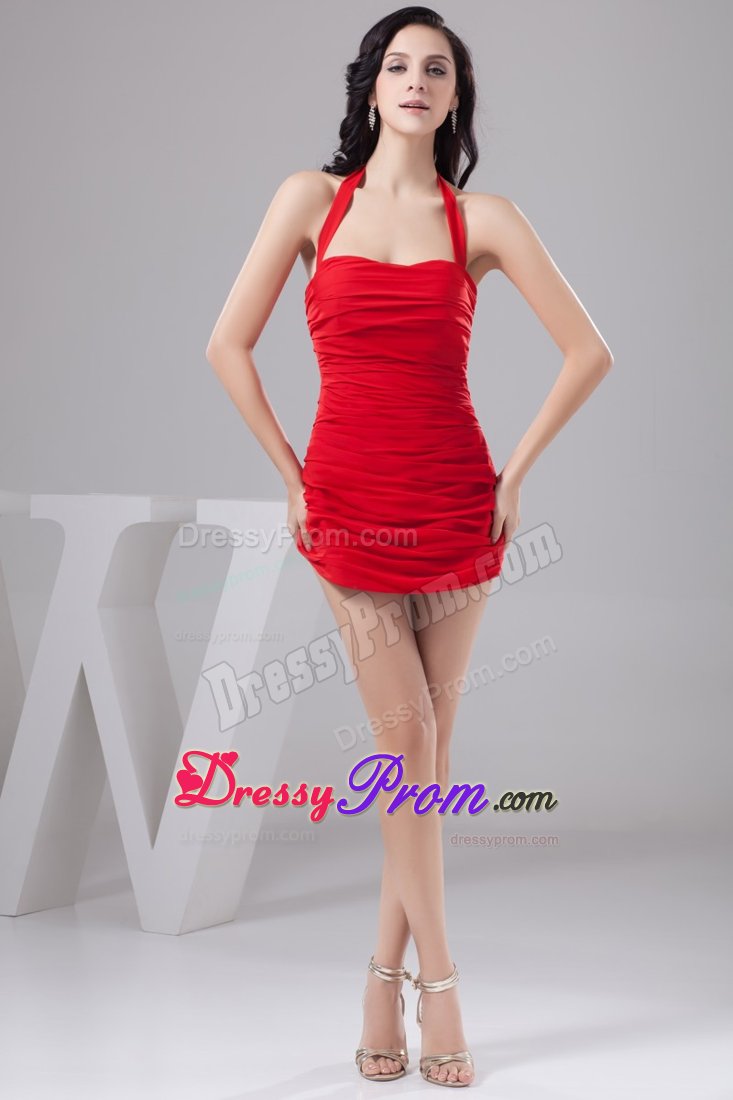 Halter-top Ruched Red Mini Prom Dresses Colors for Choice