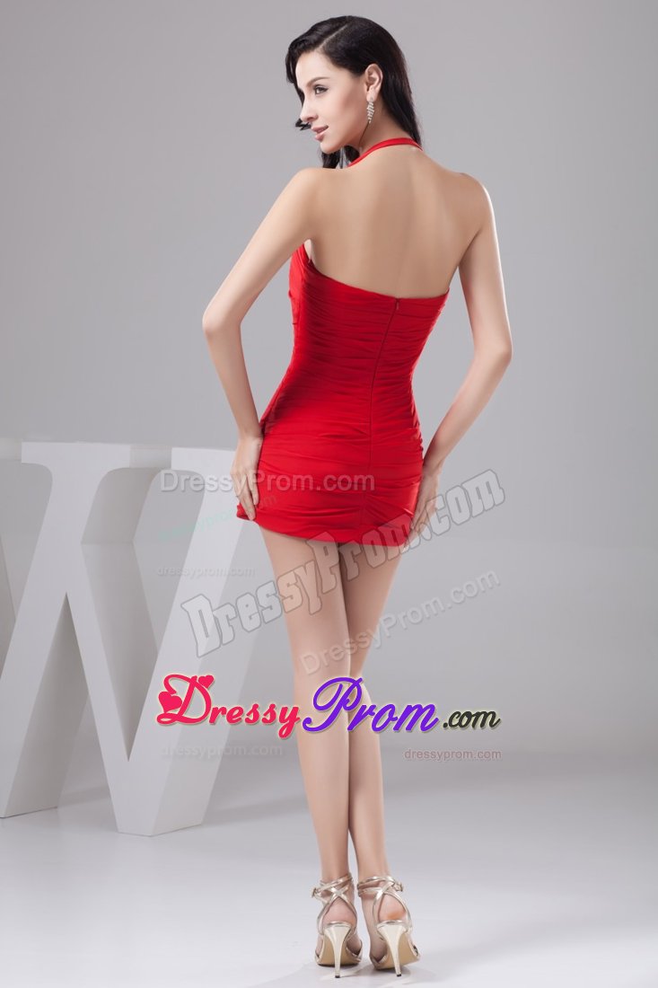 Halter-top Ruched Red Mini Prom Dresses Colors for Choice