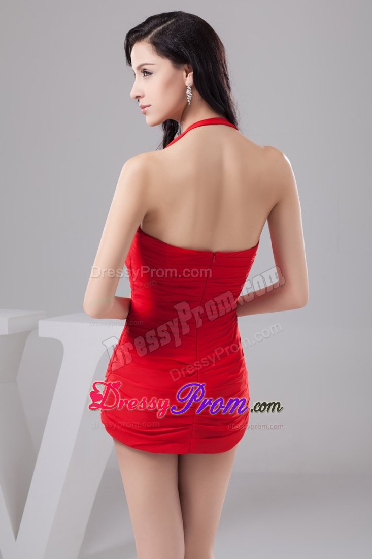 Halter-top Ruched Red Mini Prom Dresses Colors for Choice