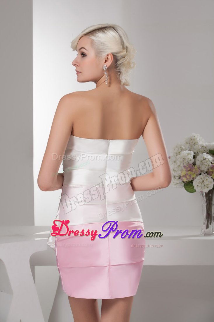 Design White and Baby Pink Flowers Ruched Mini Prom Dress