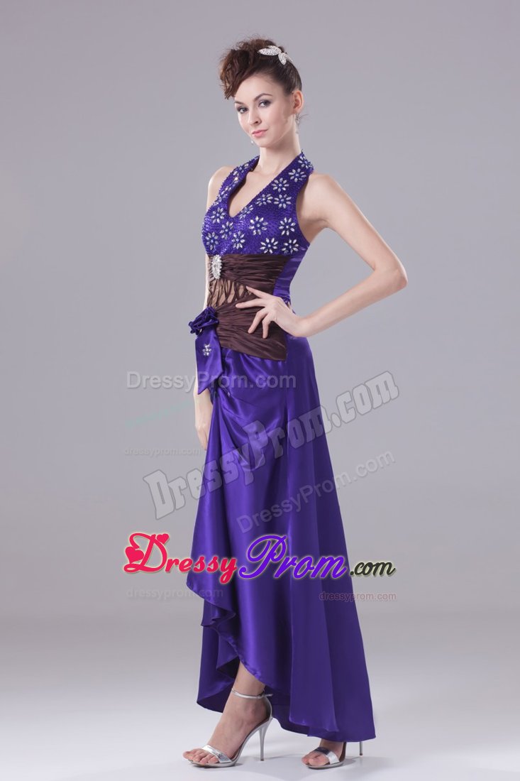 Halter Top Pattern Prom Holiday Dress with Stomach Cut out Straps