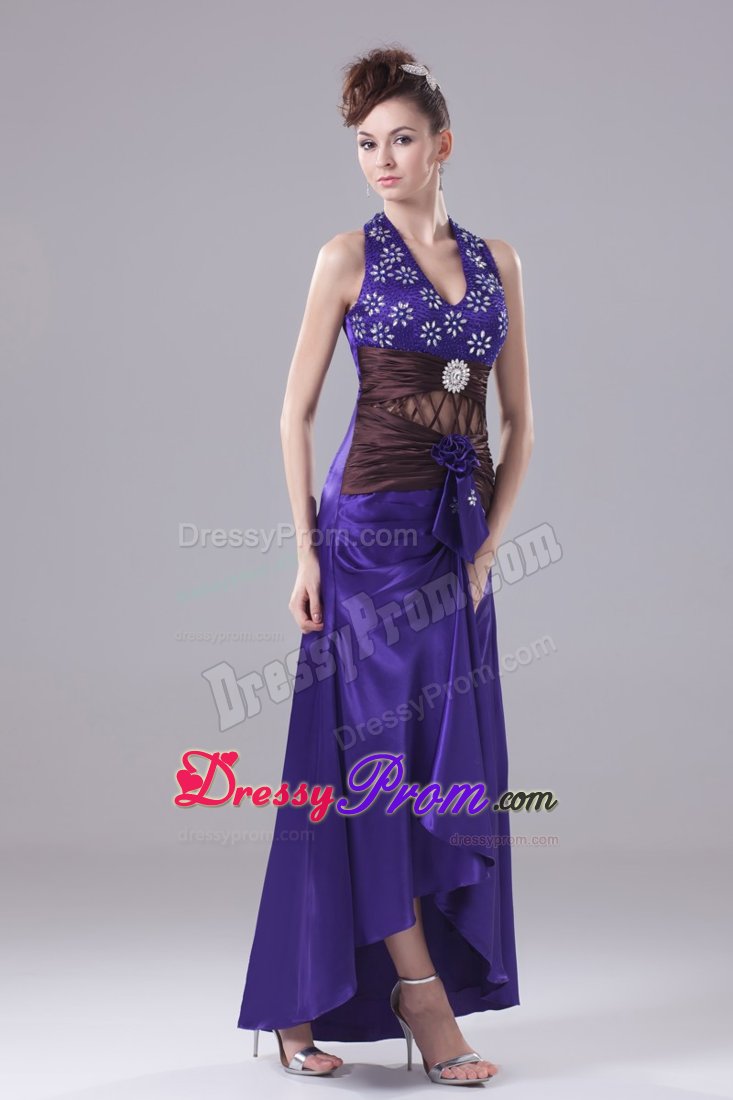 Halter Top Pattern Prom Holiday Dress with Stomach Cut out Straps