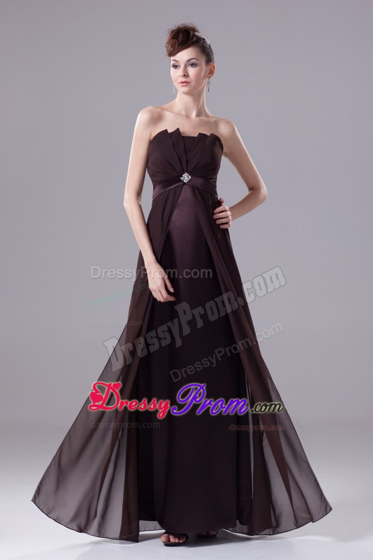 Modest Strapless Prom Celebrity Dress Beading Sash Floor-length