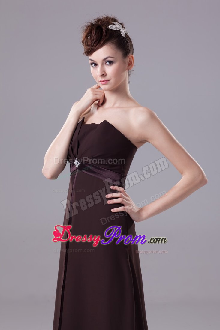 Modest Strapless Prom Celebrity Dress Beading Sash Floor-length