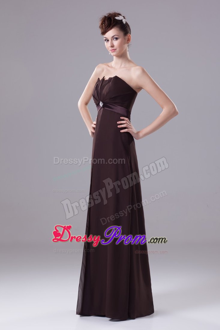 Modest Strapless Prom Celebrity Dress Beading Sash Floor-length