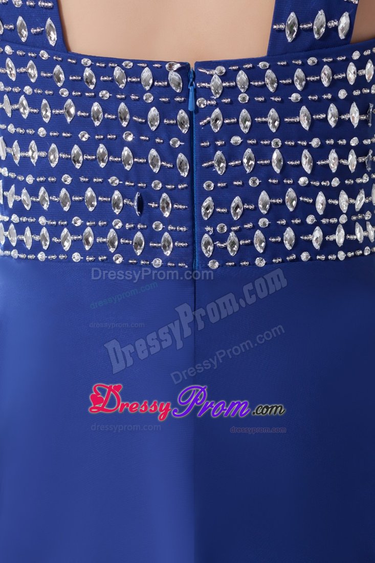 Beaded Halter Top Prom Formal Dress in Blue with Zipper up Back