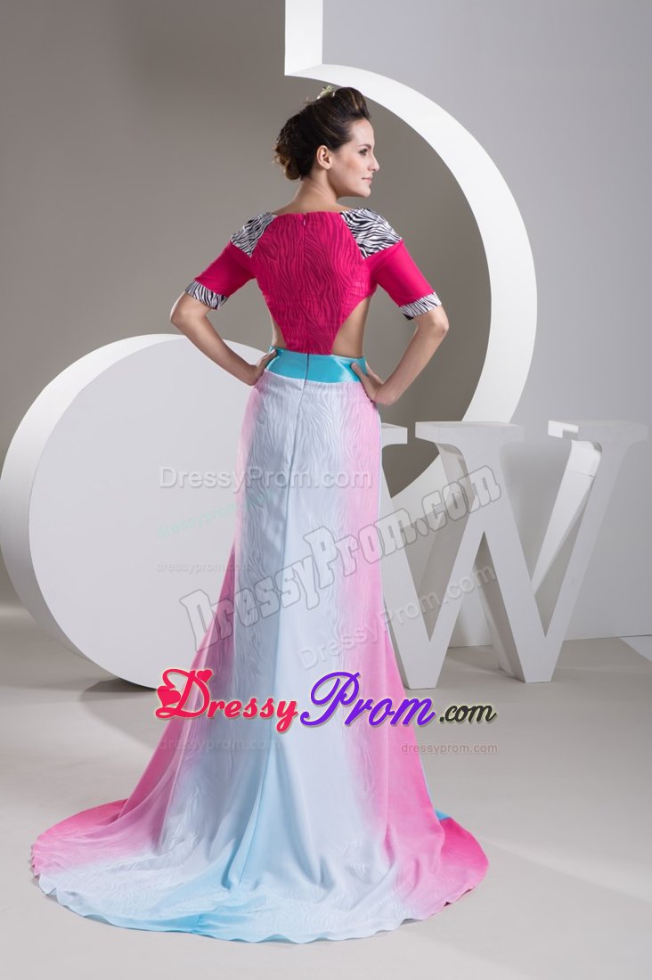 Zebra Print Short Sleeves Multi-color Dress for Prom with Cutouts