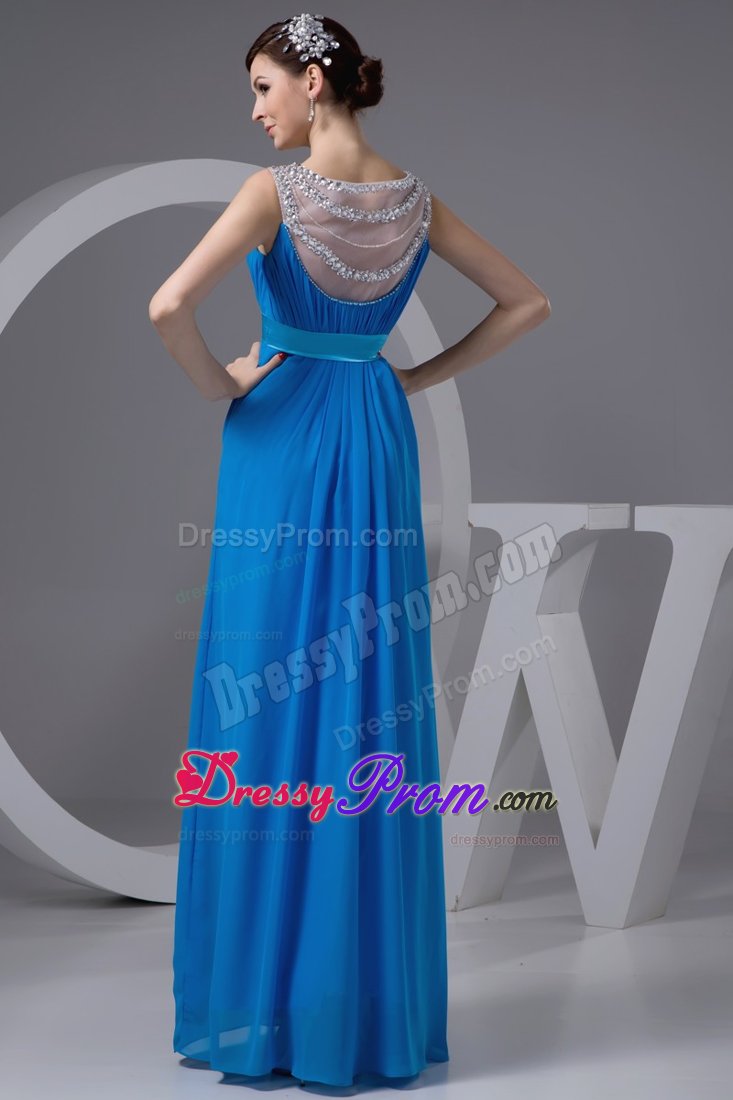 Graceful Blue Prom Celebrity Dress with Bateau and Sheer Neckline