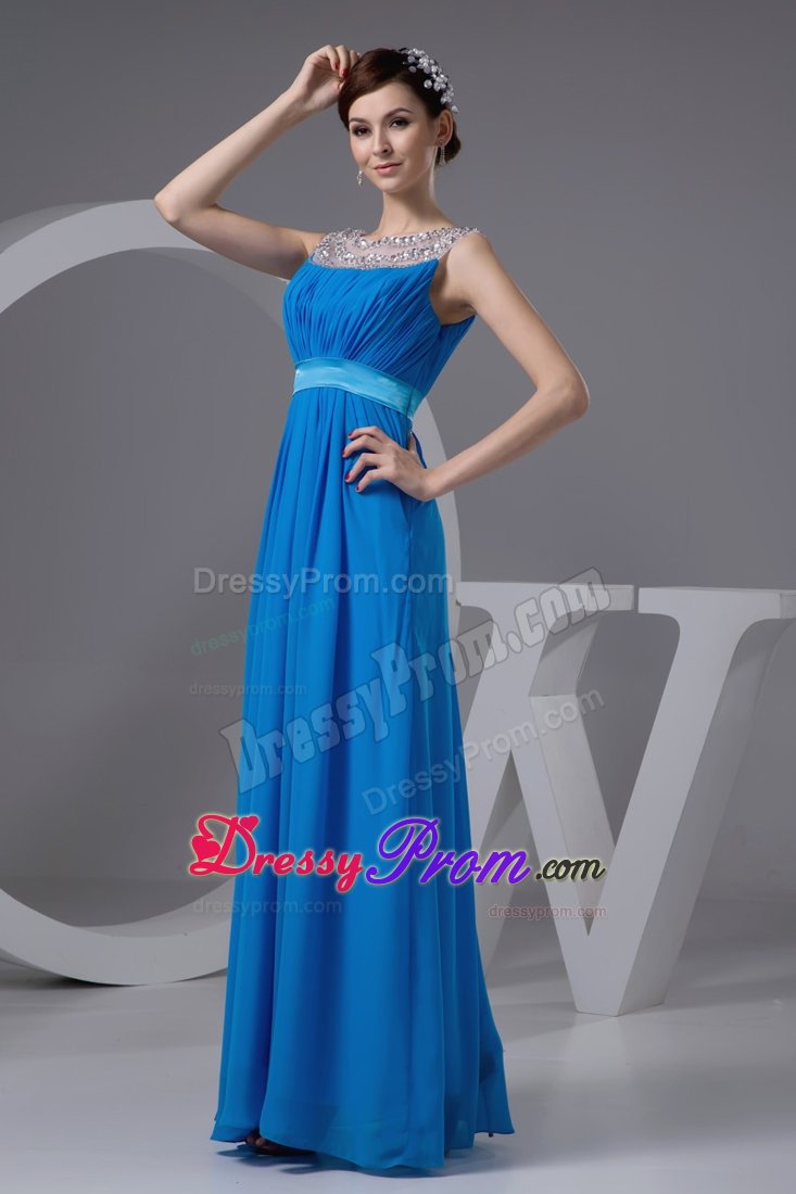 Graceful Blue Prom Celebrity Dress with Bateau and Sheer Neckline