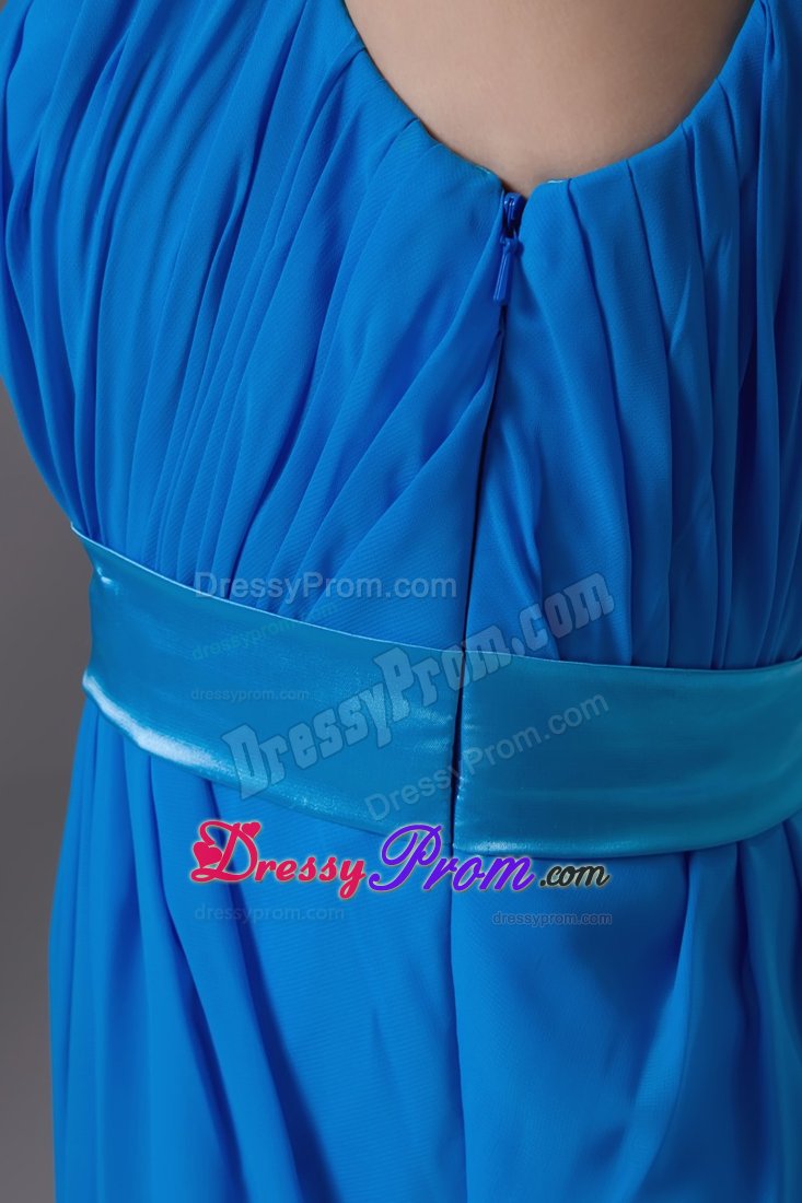 Graceful Blue Prom Celebrity Dress with Bateau and Sheer Neckline