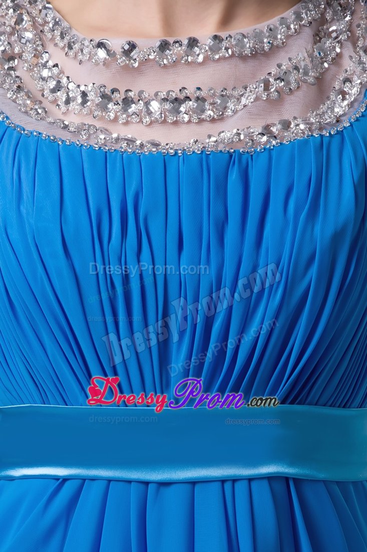 Graceful Blue Prom Celebrity Dress with Bateau and Sheer Neckline