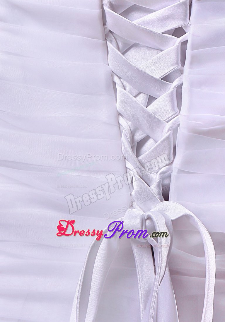 Mermaid Halter top Ruched Brush Train White Prom Party Dress