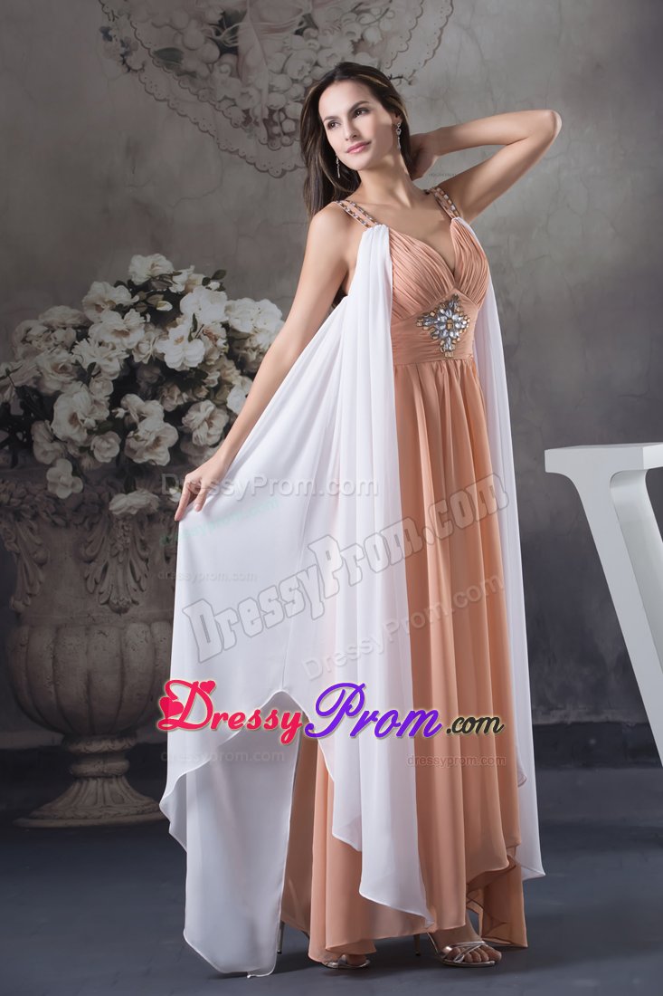 Rust Red Straps Chiffon Prom Holiday Dress with Rhinestones