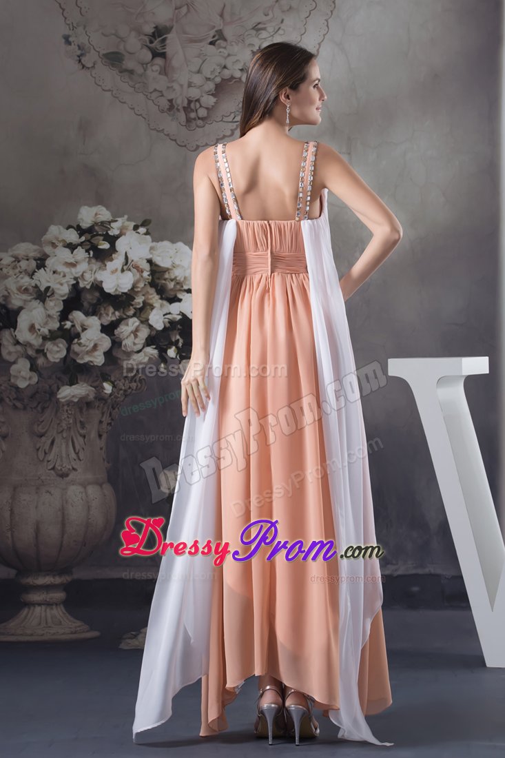 Rust Red Straps Chiffon Prom Holiday Dress with Rhinestones