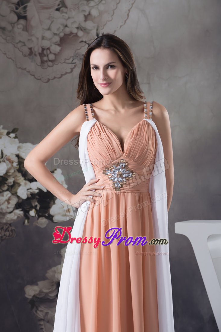 Rust Red Straps Chiffon Prom Holiday Dress with Rhinestones