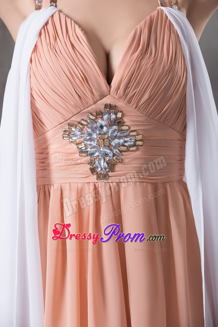 Rust Red Straps Chiffon Prom Holiday Dress with Rhinestones