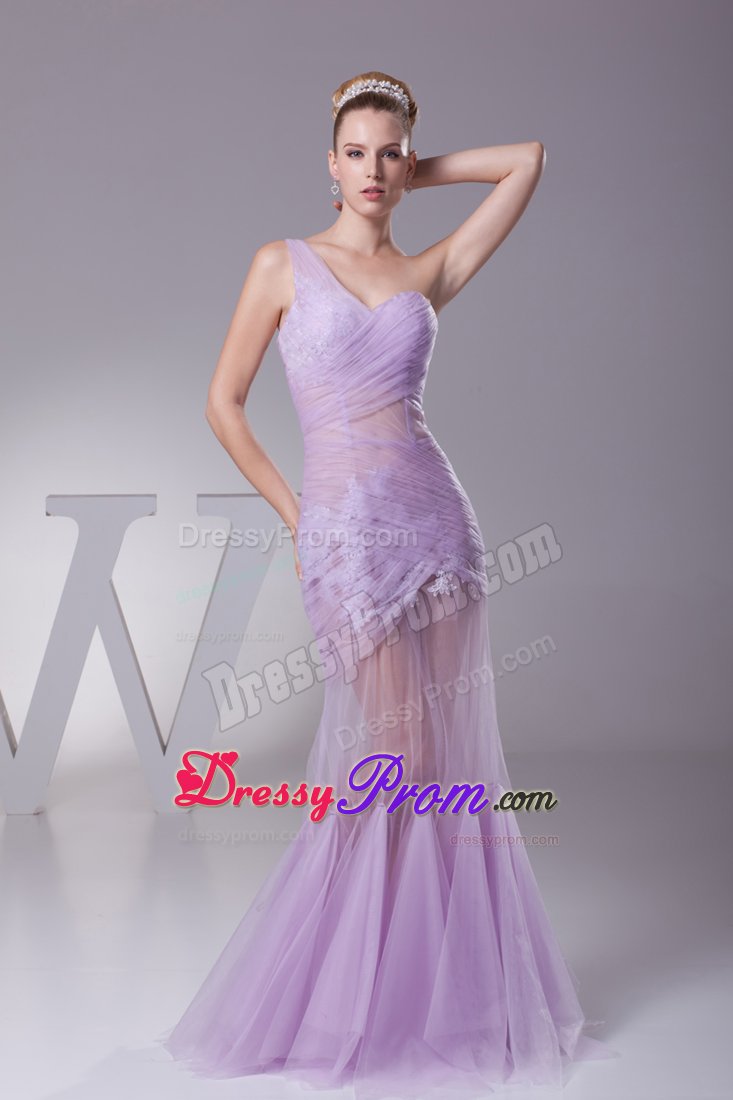 Modest Mermaid Lavender Appliques One Shoulder Prom Gown