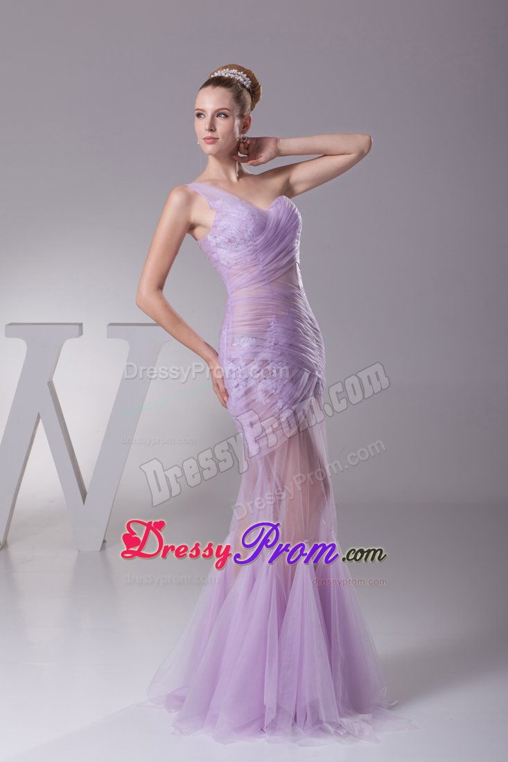 Modest Mermaid Lavender Appliques One Shoulder Prom Gown