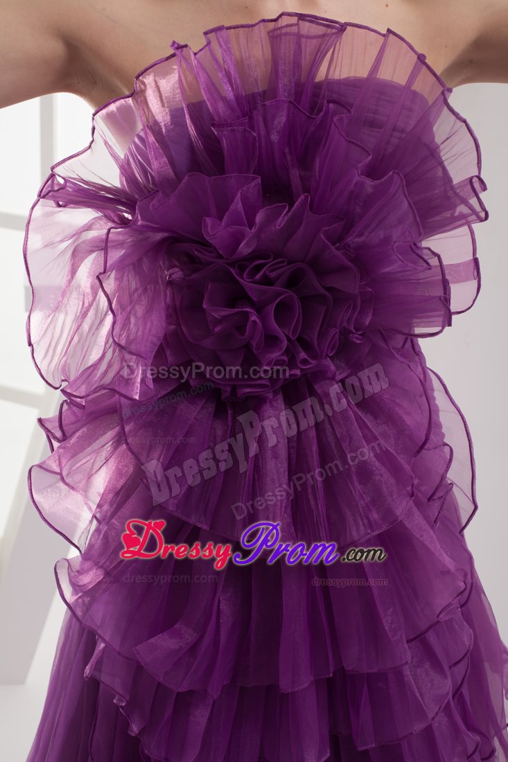 Soft Purple Strapless Brush Train Prom Celebrity Dress in Organza