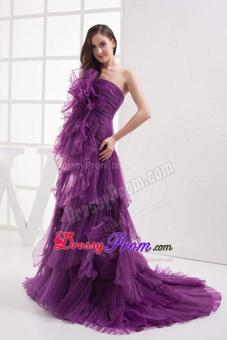 Soft Purple Strapless Brush Train Prom Celebrity Dress in Organza